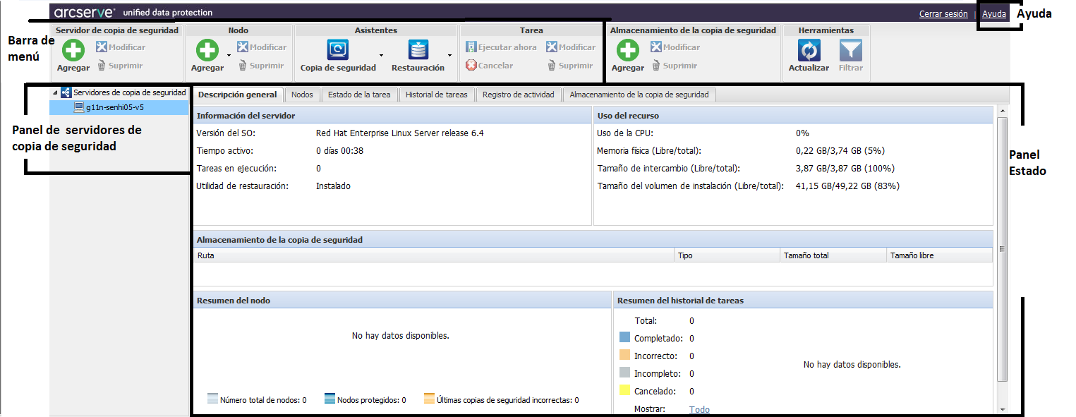 Interfaz de usuario del Agente de Linux